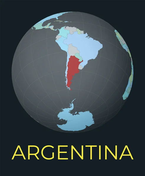 Mapa Mundial Centrado Argentina País Rojo Resaltado Satélite Vista Del — Vector de stock