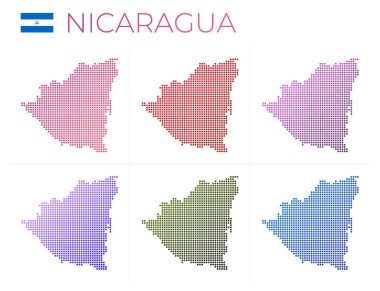 Nicaragua dotted map set. Map of Nicaragua in dotted style. Borders of the country filled with beautiful smooth gradient circles. Awesome vector illustration.