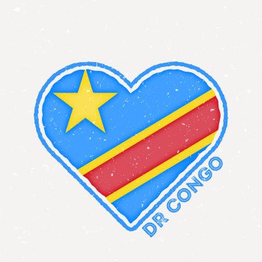 DR Congo heart flag badge. DR Congo logo with grunge texture. Flag of the country heart shape. Vector illustration.