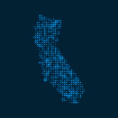 California dotted glowing map. Shape of the us state with blue bright bulbs. Vector illustration.