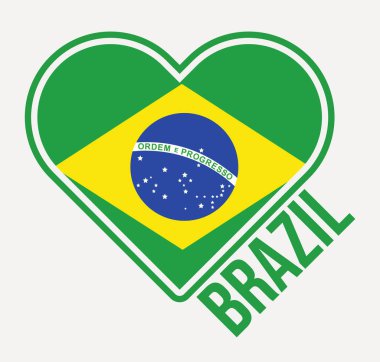 Brazil heart flag badge. Made with Love from Brazil logo. Flag of the country heart shape. Vector illustration.