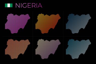 Nigeria dotted map set. Map of Nigeria in dotted style. Borders of the country filled with beautiful smooth gradient circles. Authentic vector illustration.