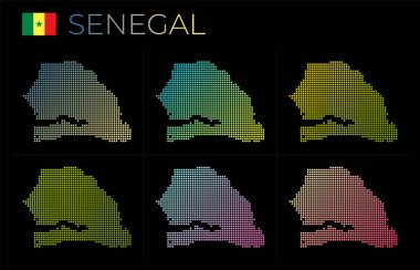 Senegal noktalı harita seti. Noktalı Senegal haritası. Ülkenin sınırları güzel düz eğimli çemberlerle doludur. Etkileyici vektör illüstrasyonu.
