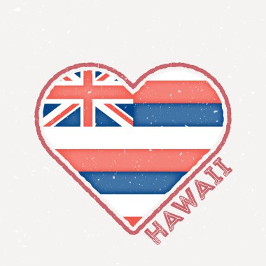 Hawaii kalp rozeti. Hawaii logosu ve grunge deseni. Amerika 'nın kalp şeklinin bayrağı. Vektör illüstrasyonu.
