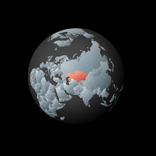 Low Poly Globe Centered Kazakhstan Red Polygonal Country Globe Satellite — Stock Vector