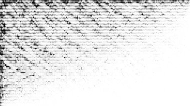Yarım ton grunge gradyan dokusu. Çizgi roman tarzı piksel arkaplan. Popüler sanat solgun bir yüzey. Benek ve parçacıkların yok olma etkisi. Siyah pixelated ses vektörü arkaplanı. 