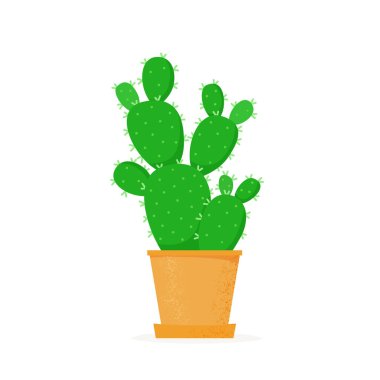 Düz bir şekilde kaktüs. Çiçek saksısında ev kaktüsü. Ev sulu. İzole vektör illüstrasyonu