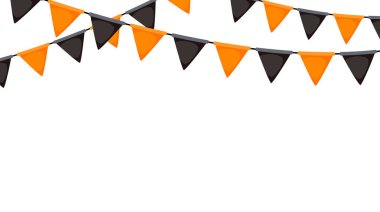 Cadılar Bayramı Bunting. Siyah ve turuncu çelenk. Üçgen flama zinciri. Parti süslemesi. Dekorasyon için kutlama bayrakları. Vektör dipnotu ve afiş arkaplanı 
