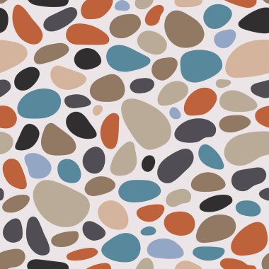 Pebble seamless pattern. Smooth stones background. Cobblestone paving texture. Sea or river pebbles repeating wallpaper. Vector backdrop. 