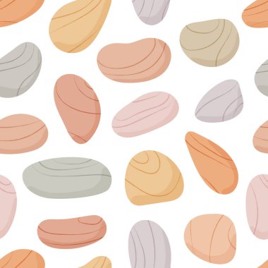 Pebble seamless pattern. Beach pebble stones background. Sea or river smooth rocks repeating wallpaper. Vector backdrop. 