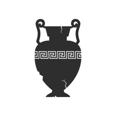 Broken amphorae silhouette. Cracked ancient greek vase with meander pattern. Antique ceramic jar or vessel. Old clay pottery. Vector illustration.
