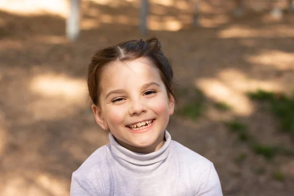 Close Portrait Little Beautiful Girl Turtleneck Sweater Park — Stock Photo, Image