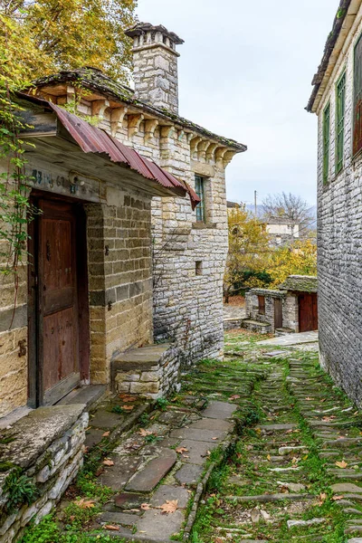 Picturesque Village Dilofo Fall Season Its Architectural Traditional Old Stone — Stock Photo, Image