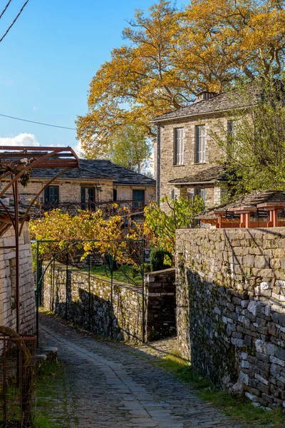 Traditional Architecture Fall Season Picturesque Village Mikro Papigo Epirus Zagori — Stock Photo, Image