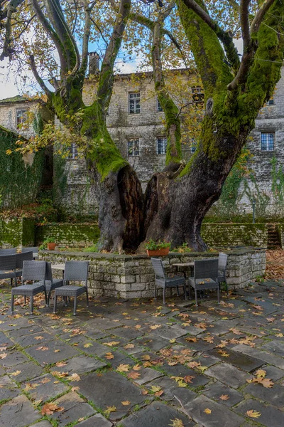 Das Malerische Dorf Dilofo Der Herbstsaison Mit Seinen Traditionellen Steingebäuden — Stockfoto