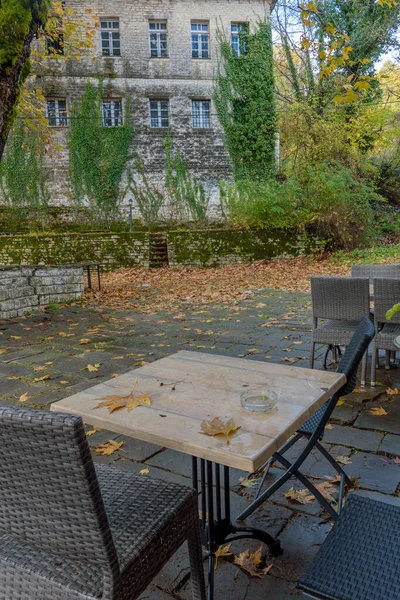 Das Malerische Dorf Dilofo Der Herbstsaison Mit Seinen Traditionellen Steingebäuden — Stockfoto