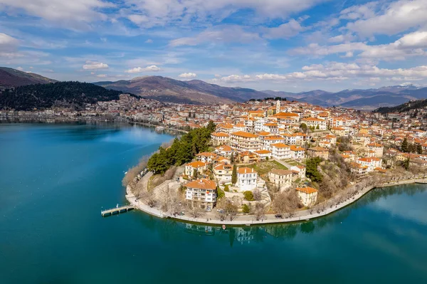 Vista Aérea Ciudad Kastoria Lago Orestiada Norte Grecia — Foto de Stock