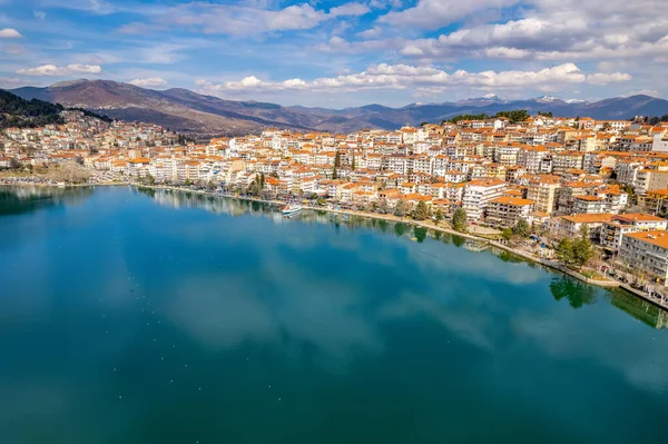 Luchtfoto Van Stad Kastoria Het Meer Van Orestiada Het Noorden — Stockfoto