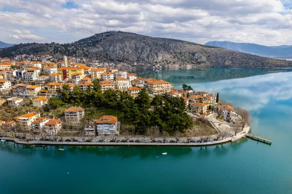 Vista Aérea Ciudad Kastoria Lago Orestiada Norte Grecia — Foto de Stock