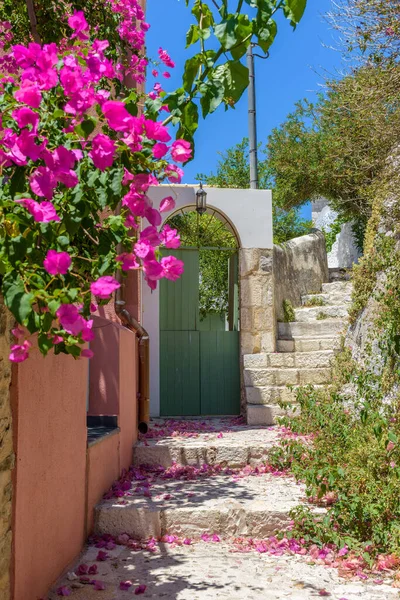 street view of the beautiful Assos village in kefalonia island, ionian, west Greece.