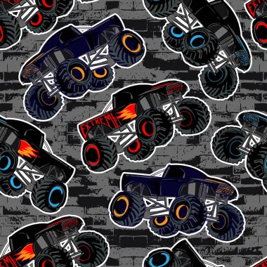 Elle çizilmiş arabalarla kusursuz desen. vektör illüstrasyonu