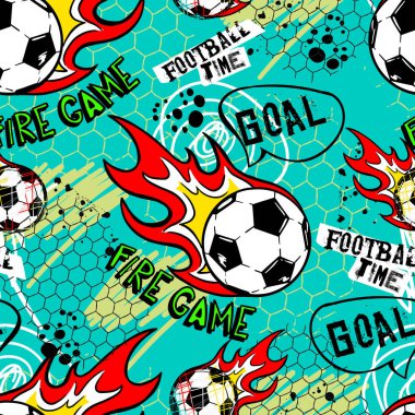 Elle çizilmiş elementlerle kusursuz desen, futbol teması