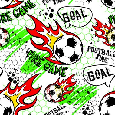 Erkekler için soyut, pürüzsüz desen. Futbol deseni. Futbol topuyla Grunge kentsel desen. Beyaz arka planda siyah ve yeşil renkli spor duvar kâğıdı. Tekrarlanan spor deseni.