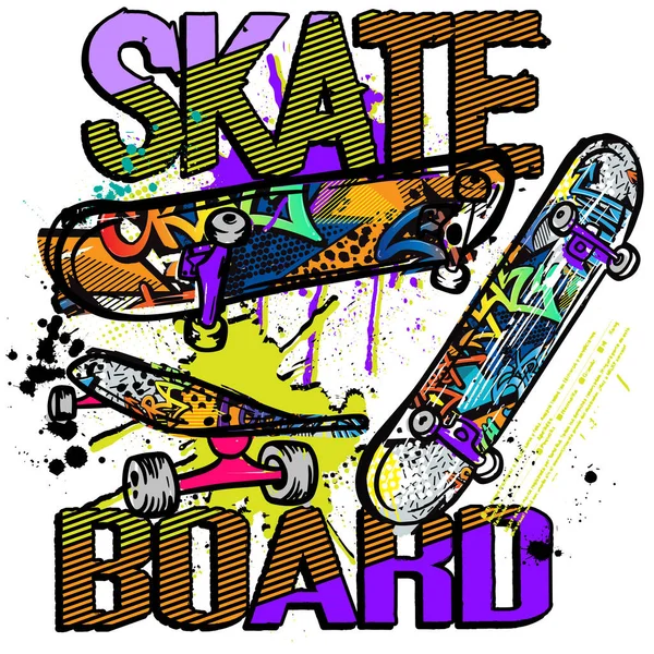 Typography Hand Drawn Skateboard Print Slogan Bright Design Prints Clothes —  Vetores de Stock