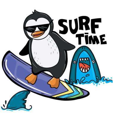 penguen sörfçü vektör çizimi