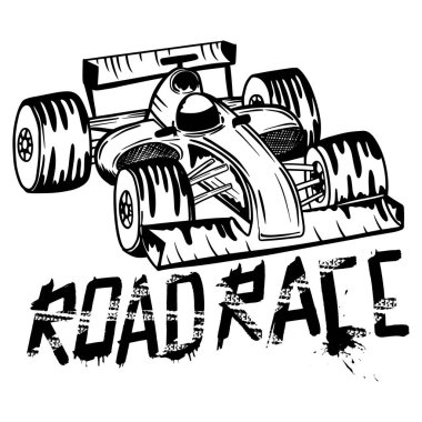 Hızlı yarış arabası resimli tipografi baskısı. Doğrusal çizim. Yol yarışı sloganı. Grafik tişörtler için, çocuklar giyer, kart 