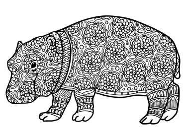 Beyaz üzerine izole edilmiş çiçek süsüsüyle el çizimi etnik suaygırı boyama sayfası