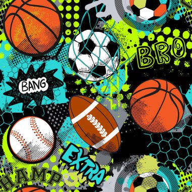 Renkli topları ve noktaları olan kusursuz bir desen.