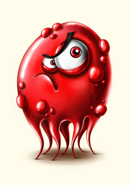 Divertido Dibujo Animado Enojado Monstruo Rojo Con Tentáculos — Foto de Stock