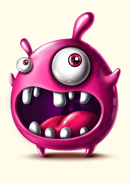 Funny cartoon pink screaming monster