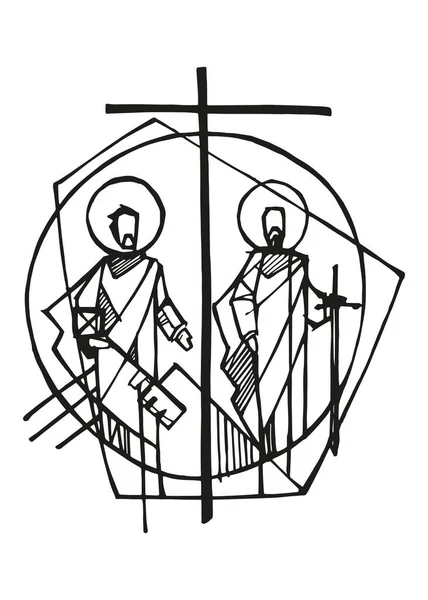 Handritad Vektor Illustration Eller Ritning Saint Peter Och Saint Pau — Stock vektor