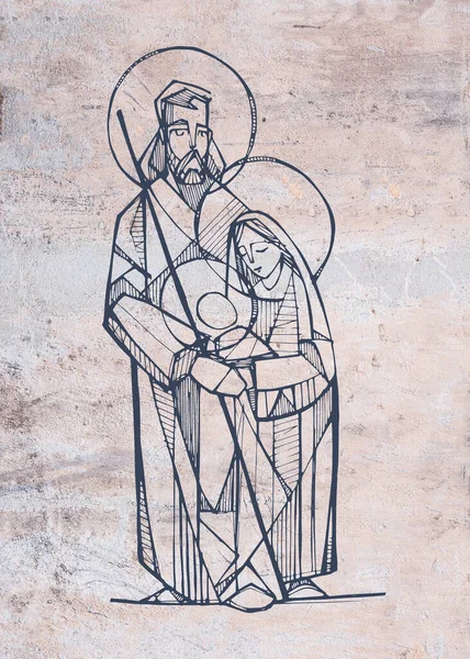 Ручной Рисунок Рисунок Священной Семьи — стоковое фото