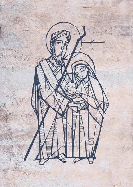 Ilustração Desenhada Mão Desenho Sagrada Família — Fotografia de Stock
