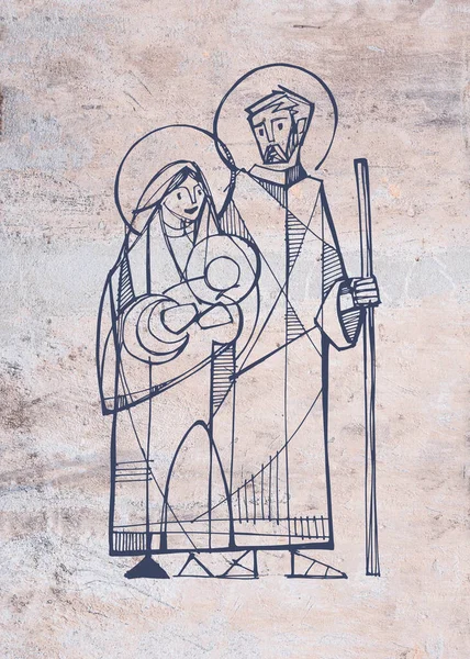 Handgezeichnete Illustration Oder Zeichnung Der Heiligen Familie — Stockfoto