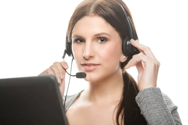 Retrato Una Joven Agente Call Center — Foto de Stock