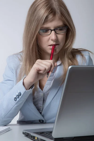 Young Business Woman Working Laptop Homeoffice — Stock Photo, Image