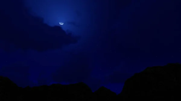 Illustration Berg Natten Bakgrund Fullmåne Stjärnklar Himlen Rendering — Stockfoto