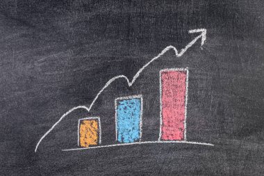 Gelişme, büyüyen çubuklar. Siyah bir karatahtaya çizilen bilgiler