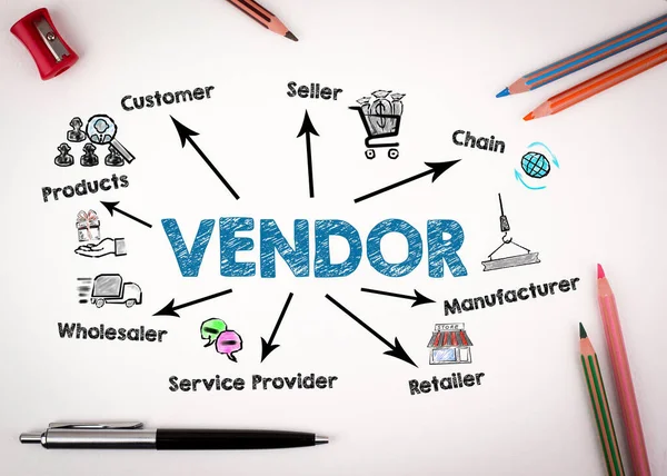 Vendor. Illustrated information on marketing, production and distribution — Foto de Stock