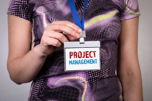 Project Management. Staff identity with blue lanyard. Web banner — Stock Photo, Image