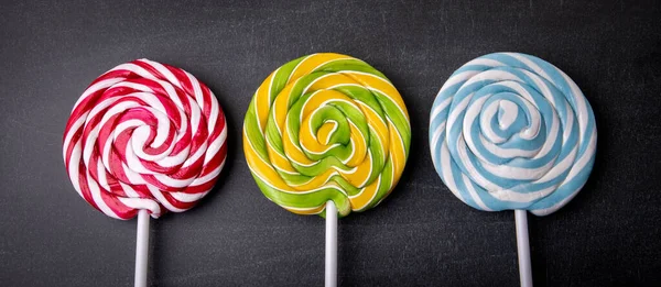 Colorful Lollipops Blackboard Background Holiday Birthday Concept — Stock Photo, Image