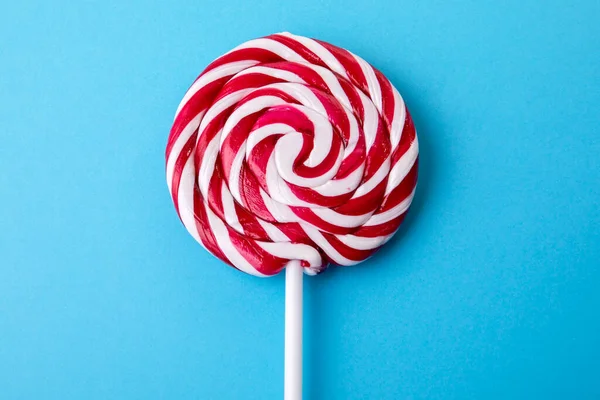 Red White Lollipop Blue Background — Stock Photo, Image