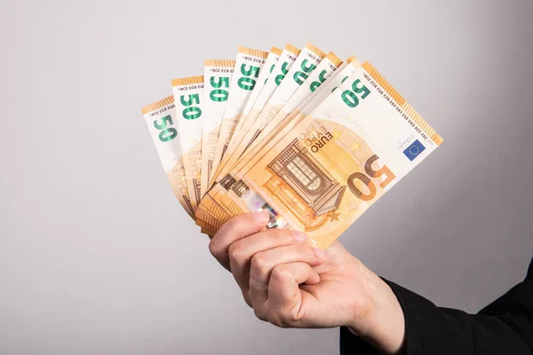 Billetes Euros Una Mano Mujer Efectivo — Foto de Stock