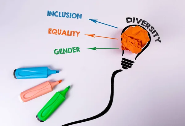 Diversidade Inclusão Igualdade Conceito Gênero Lâmpada Abstrato Sobre Fundo Branco — Fotografia de Stock