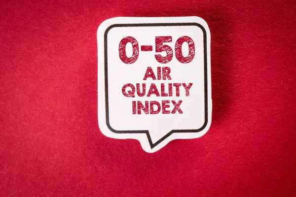 Air quality index. Speech bubble with text on a red background.