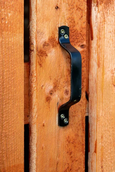 Black Door Handle Wooden Plank Door Architectural Details Countrystyle — Stock Photo, Image